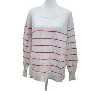 Dip White and Red Striped Women's Sweater. Round neck. Size L. 100% cotton.